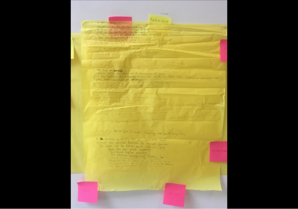 在西帖工作室內舉辦科幻寫作工作坊《檸檬》，部分寫作成果。2018年12月4日。