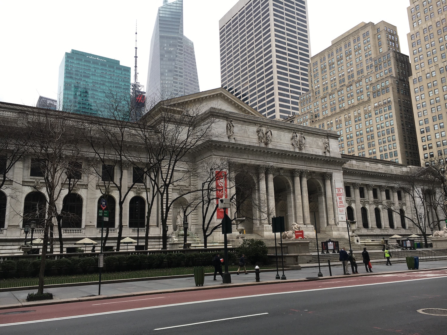 The usually crowded public library near Bryant Park is almost empty.