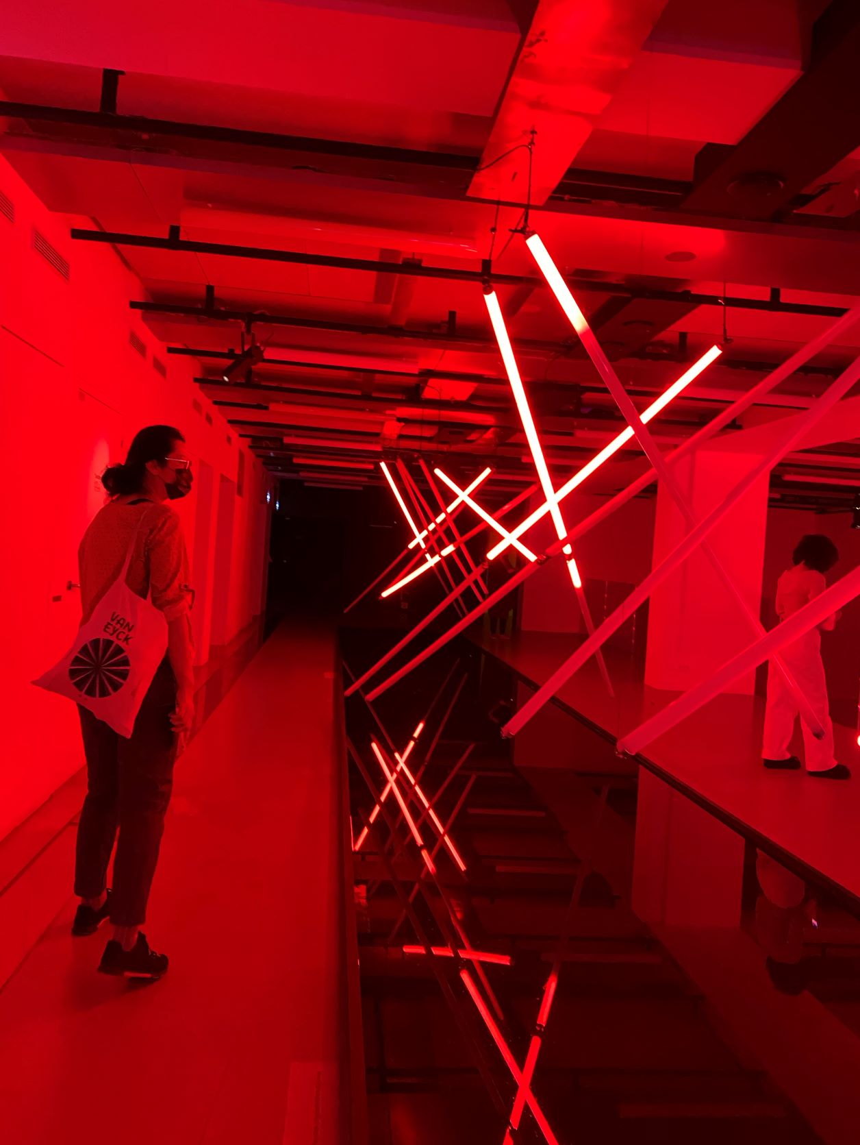 Visiting the solo exhibition of Olivier Ratsiy at La Gaîté Lyrique. The works provide viewers with a multi-sensory experience through light, shadows, and colors.