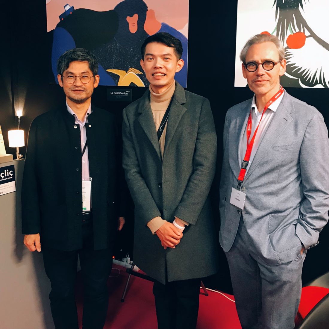 Photo with editor Yeh Chun-liang and Loïc Jacob at Le Salon du Livre et de la Presse de Jeunesse.